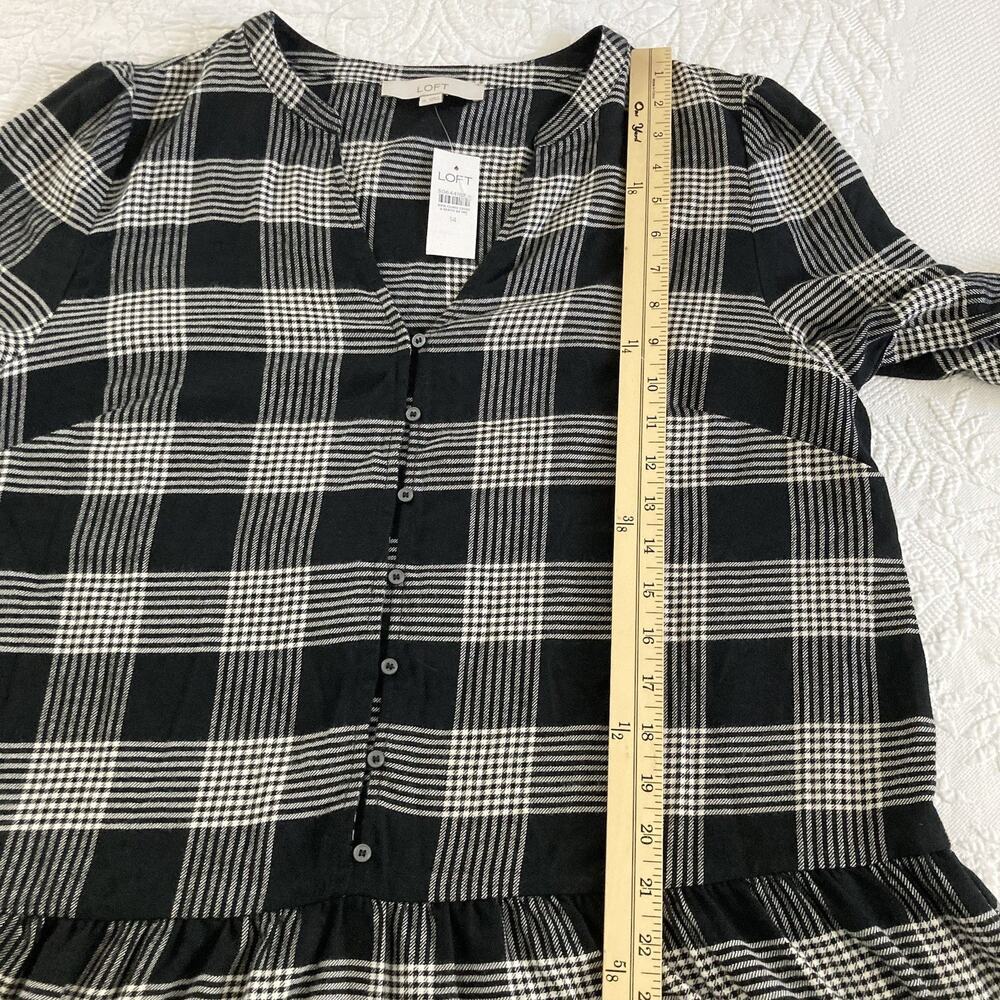 NWT LOFT Women's Plaid Puff Sleeve Swing Dress Drop waist Black Size 14 - Picture 8 of 13